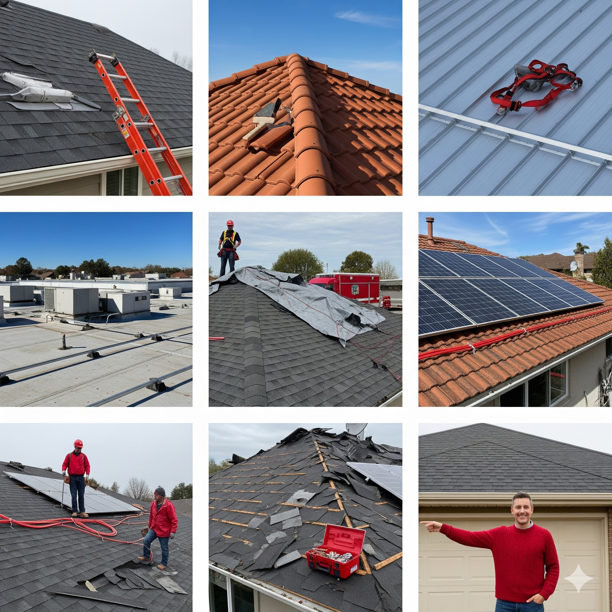 Professional roofing team at work